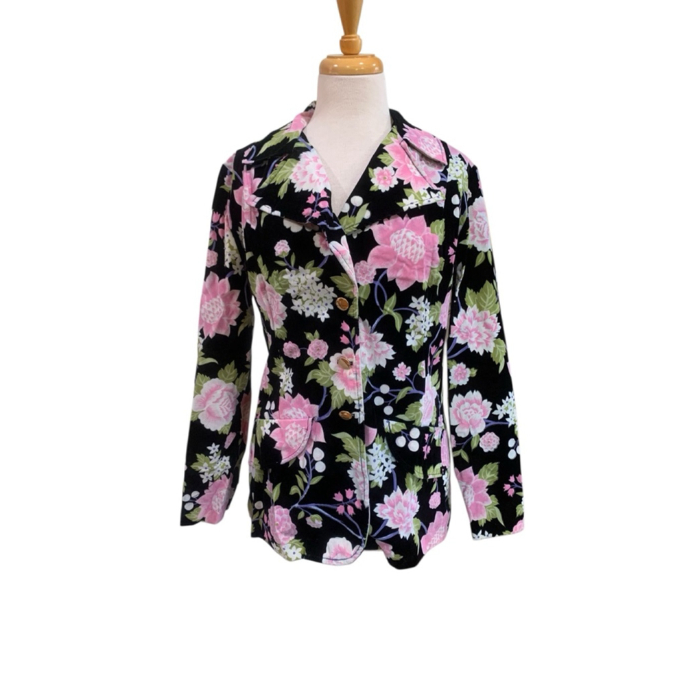 Floral Velvet Blazer Jacket in Black and Pink